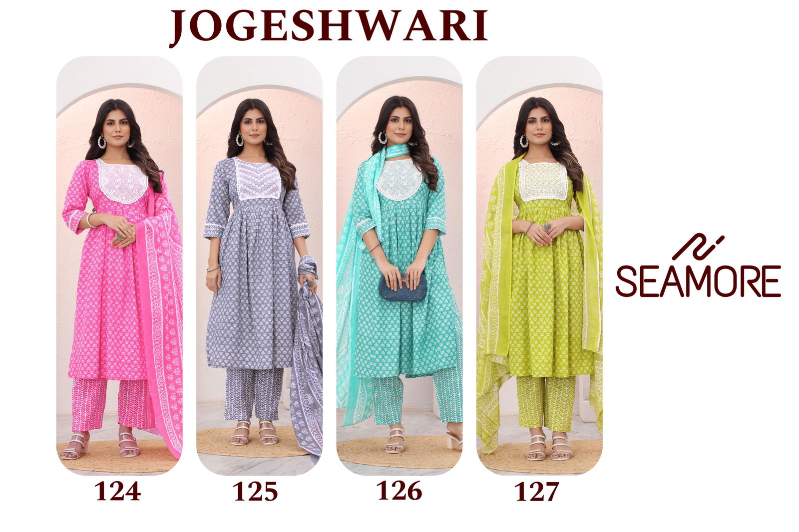Jogeshwari Wear By SEAMORE Women Kurta Pant With Dupatta Wholesale Online